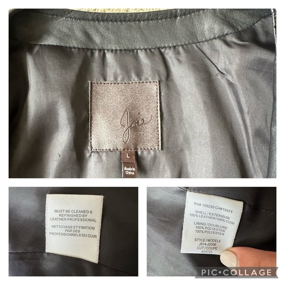 Joie Black Leather Short Round Neck Biker Asymmetric Zip Leather Jacket Sz Large - Picture 16 of 16